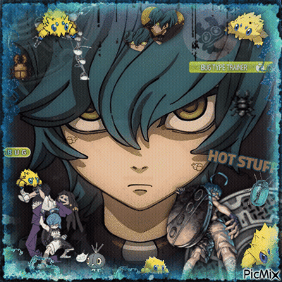 A Picture Of A Boy With A Bug Type Trainer Sticker On It GIF
