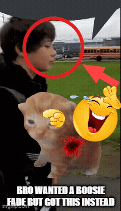 A Picture Of A Boy With A Cat And A Smiley Face That Says Bro Wanted A Boosie Fade GIF