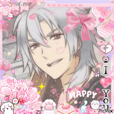 A Picture Of A Boy With A Pink Bow On His Head And The Words Cutie Pie GIF