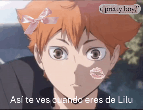 A Picture Of A Boy With A Pink Bow On His Head And The Words Pretty Boy GIF