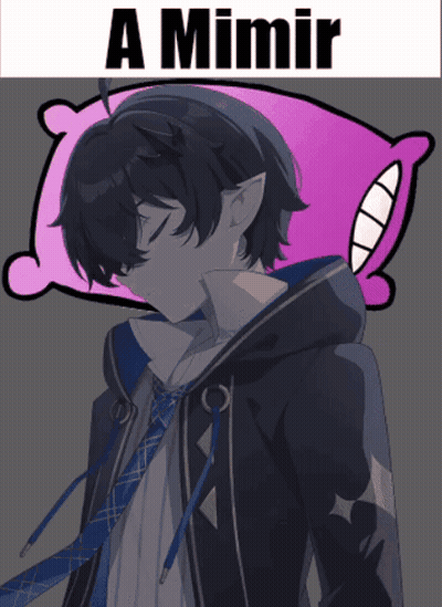 A Picture Of A Boy With A Pink Pillow And The Words A Mimir On The Bottom GIF