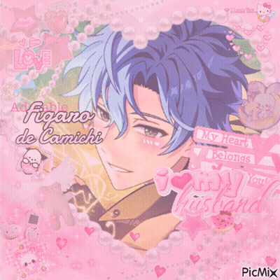 A Picture Of A Boy With Blue Hair And The Words " My Heart Belongs To You " GIF