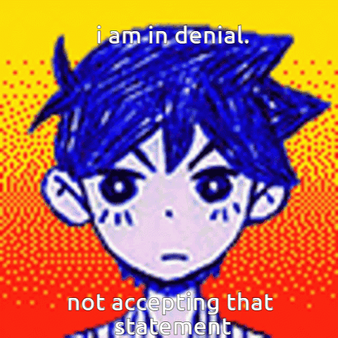 A Picture Of A Boy With Blue Hair That Says I Am In Denial GIF