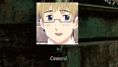A Picture Of A Boy With Glasses And The Name Coward GIF
