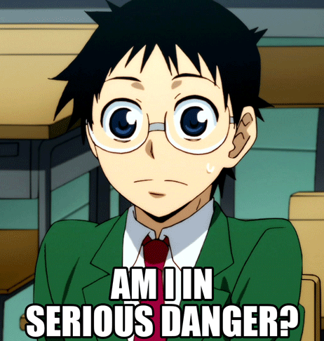 A Picture Of A Boy With Glasses And The Words Am Din Serious Danger On The Bottom GIF