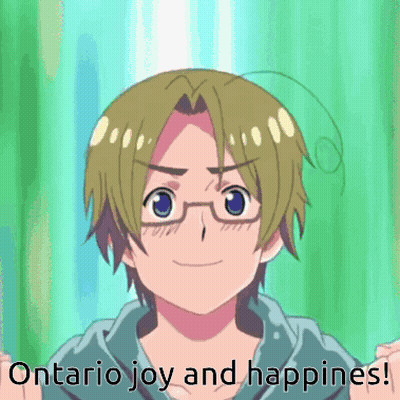 A Picture Of A Boy With Glasses And The Words Ontario Joy And Happiness GIF