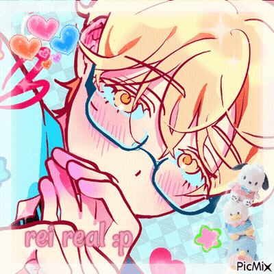 A Picture Of A Boy With Glasses And The Words Rei Real P On It GIF