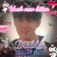 A Picture Of A Boy With His Finger On His Lips And The Words Hush Now Kitten GIF