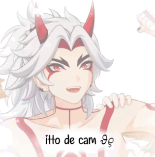 A Picture Of A Boy With Horns And The Words Itto De Cam Go GIF
