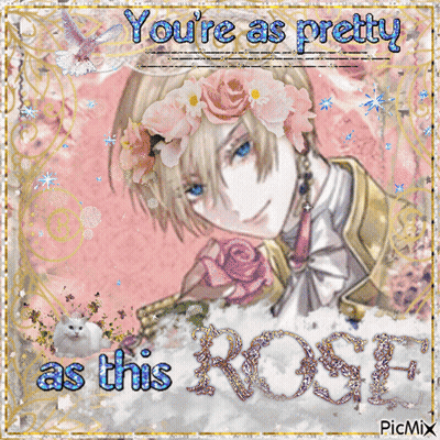 A Picture Of A Boy With Roses On His Head And The Words You 'Re As Pretty As This Rose GIF