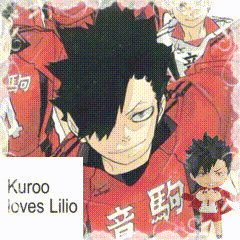 A Picture Of A Boy With The Name Kuroo Loves Lilio On It GIF