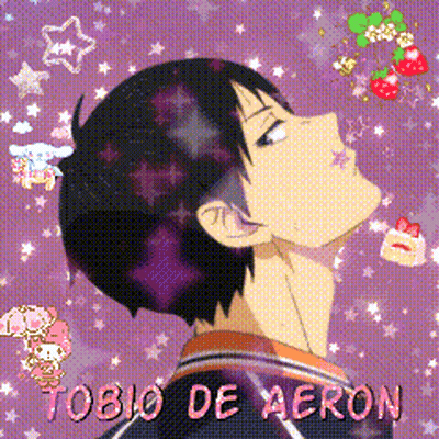 A Picture Of A Boy With The Name Tobio De Aeron On It GIF