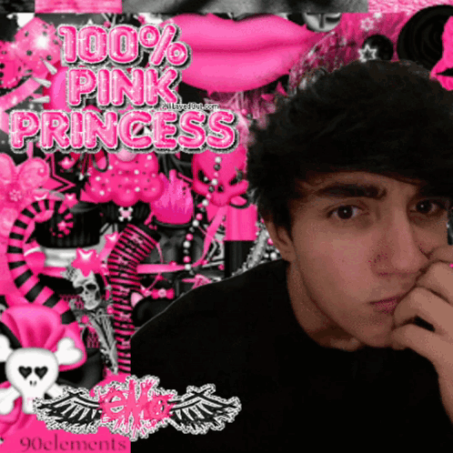 A Picture Of A Boy With The Words 100 % Pink Princess GIF