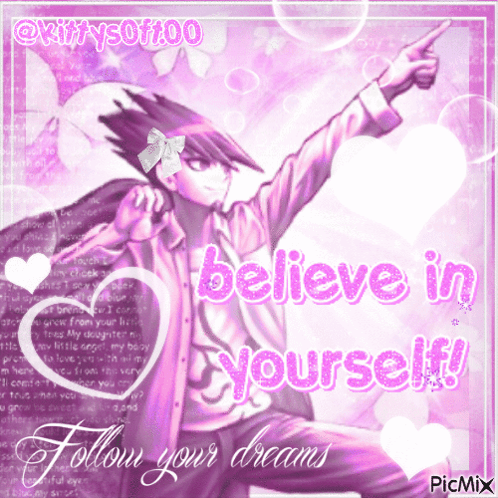 A Picture Of A Boy With The Words " Believe In Yourself " Written On It GIF