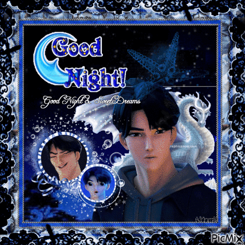 A Picture Of A Boy With The Words Good Night And Sweet Dreams On It GIF