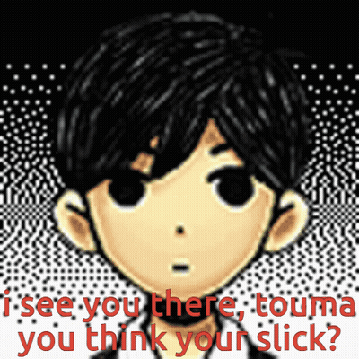 A Picture Of A Boy With The Words " I See You There Touma You Think Your Slick " GIF