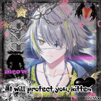 A Picture Of A Boy With The Words I Will Protect You Kitten On It GIF