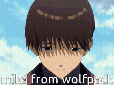 A Picture Of A Boy With The Words Mika From Wolfpack Written Below Him GIF
