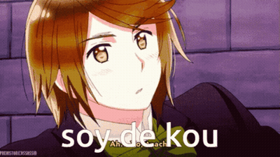 A Picture Of A Boy With The Words Soy De Kou On The Bottom GIF