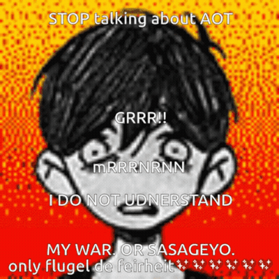 A Picture Of A Boy With The Words Stop Talking About Aot Written On It GIF
