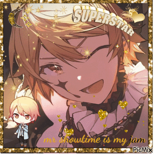 A Picture Of A Boy With The Words " Superstar " Written On It GIF