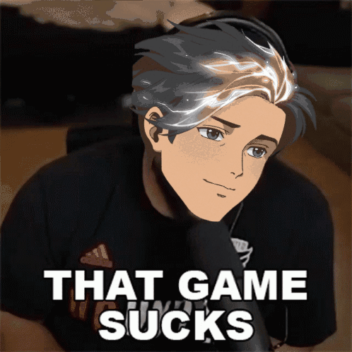 A Picture Of A Boy With The Words That Game Sucks On The Bottom GIF