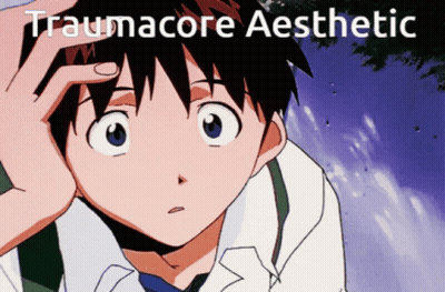 A Picture Of A Boy With The Words Traumacore Aesthetic Above Him GIF