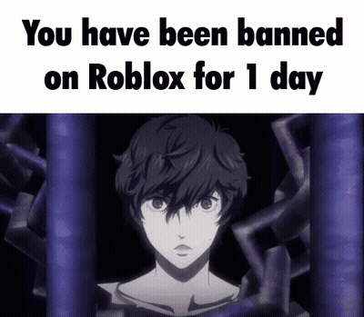 A Picture Of A Boy With The Words " You Have Been Banned On Roblox For 1 Day " Below It GIF