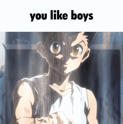 A Picture Of A Boy With The Words " You Like Boys " Above Him GIF