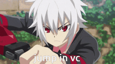 A Picture Of A Boy With White Hair And Red Eyes Says Jump In Vc GIF