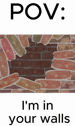 A Picture Of A Brick Wall With The Words Pov I 'M In Your Walls GIF