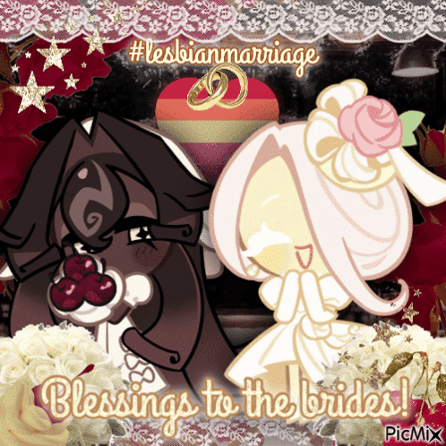 A Picture Of A Bride And Groom With The Words " Blessings To The Brides " GIF