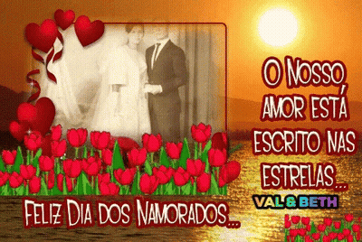 A Picture Of A Bride And Groom With The Words Feliz Dia Dos Namorados On It GIF
