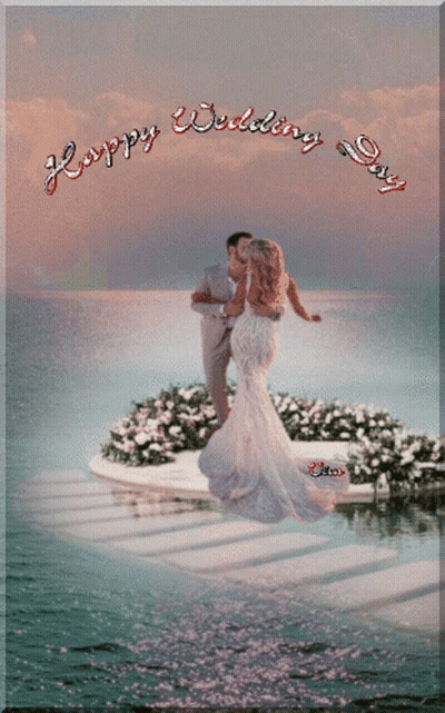 A Picture Of A Bride And Groom With The Words Happy Wedding Day GIF