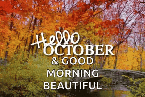 A Picture Of A Bridge With The Words Hello October And Good Morning Beautiful On It GIF