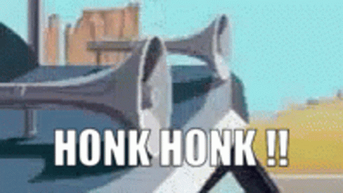 A Picture Of A Bridge With The Words Honk Honk Written On It GIF