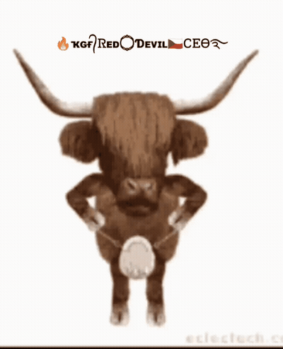 A Picture Of A Bull With The Words Kgf Red Devil Ceo GIF