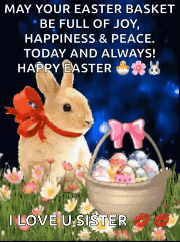 A Picture Of A Bunny With A Basket Of Easter Eggs GIF