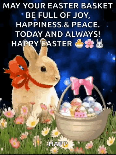 A Picture Of A Bunny With A Basket Of Easter Eggs GIF