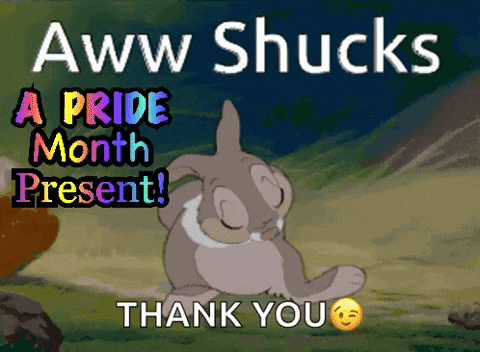 A Picture Of A Bunny With The Words " Aww Shucks A Pride Month Present " GIF