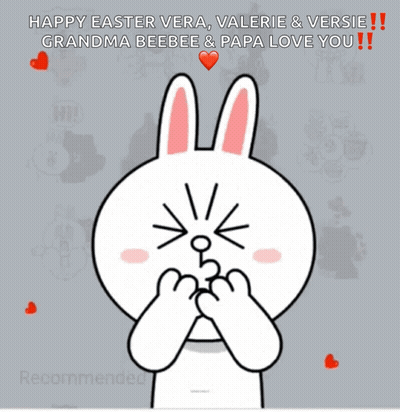 A Picture Of A Bunny With The Words Happy Easter Vera Valerie & Versie Grandma Beebee & Papa Love You On It GIF