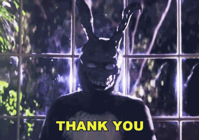 A Picture Of A Bunny With The Words Thank You In Yellow GIF