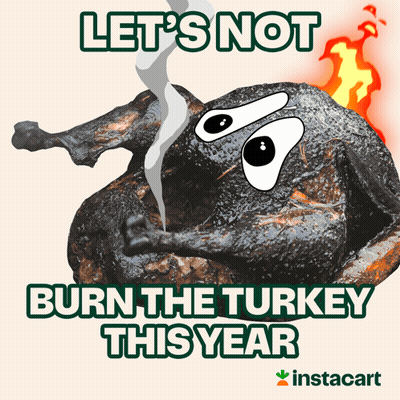 A Picture Of A Burnt Turkey With The Words " Let 'S Not Burn The Turkey This Year " GIF