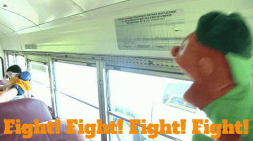 A Picture Of A Bus With The Words Fight Fight Fight GIF