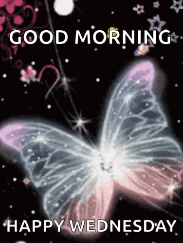 A Picture Of A Butterfly With The Words Good Morning Happy Wednesday On It GIF