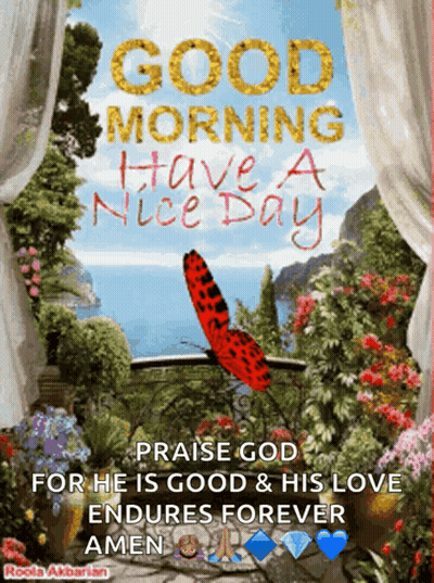 A Picture Of A Butterfly With The Words " Good Morning Have A Nice Day " GIF