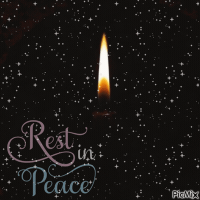 A Picture Of A Candle With The Words Rest In Peace Written Below It GIF