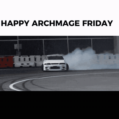 A Picture Of A Car Drifting With The Words Happy Archmage Friday GIF