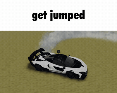A Picture Of A Car That Says Get Jumped On The Top GIF
