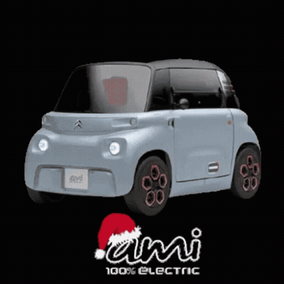 A Picture Of A Car With The Words Ami 100 % Electric On The Bottom GIF